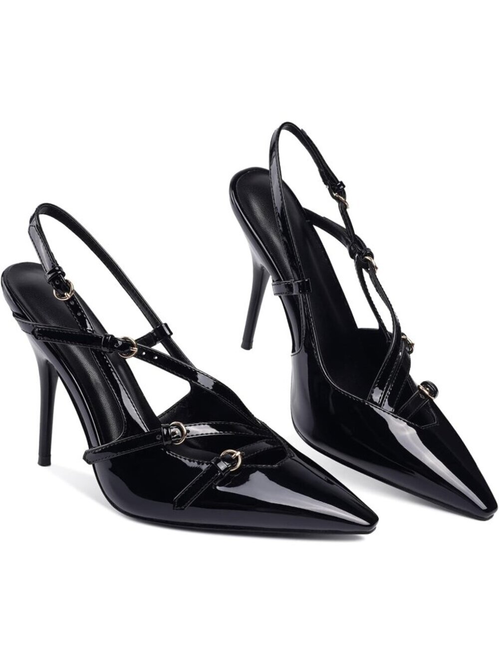 Women Black Slingback Kitten Pointed Closed Toe Pump High Stiletto Heel